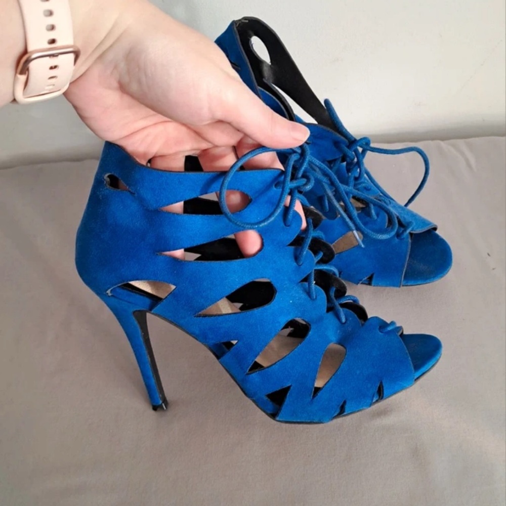 Chic Blue Lace-Up Women's Heels